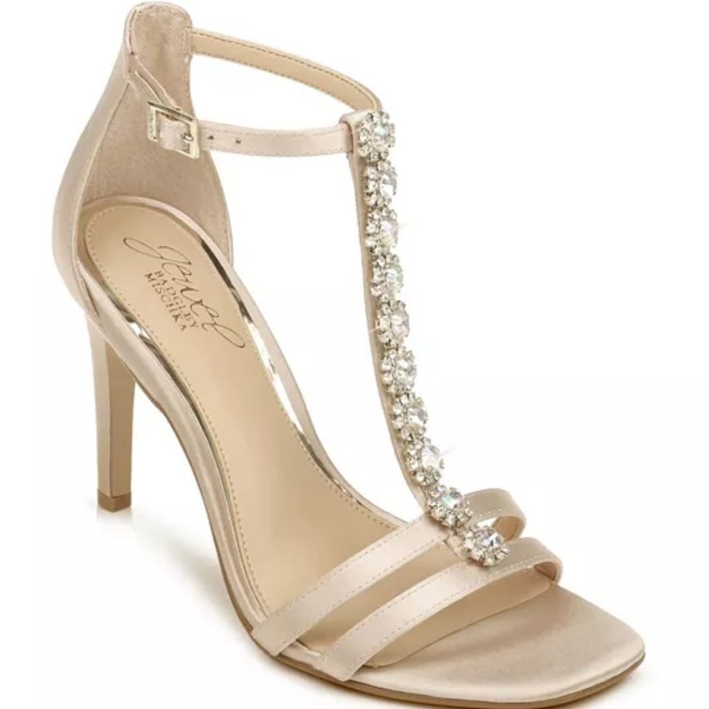BADGLEY MISCHKA Champagne Satin Crystal Sandal